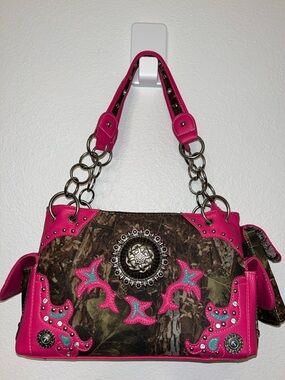 Pink Camo Western Handbag Studded Crossbody Purse Bling Cowgirl Bag